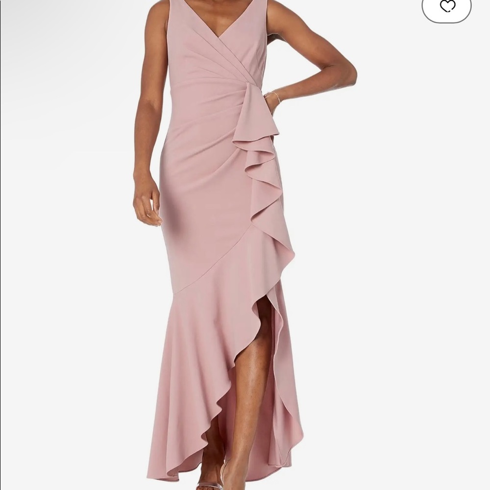 Betsy & Adam Dusty Rose High-Low Ruffle Wrap Dress